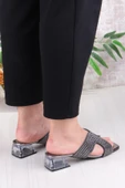 Fort Ares 1694 Platin Taşlı Günlük Giyim Abiye Şeffaf Topuk Kadın Terlik thumbnail 4
