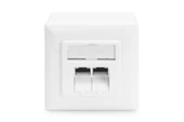 Digitus Sıva Üstü İkili CAT.6 RJ-45 Priz, Shielded (Zırhlı), 2 x RJ45, 8P8C, LSA, Beyaz renk RAL 9010<br>
Digitus CAT 6 Wall Outlet, Shielded, 2x RJ45 8P8C, LSA, pure white, surface mount - 1