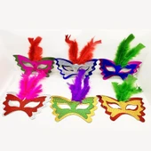 Tüylü Kağıt Parti Venedik Balo After Maskesi 6 Adet - 1
