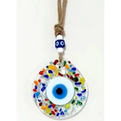 Gökkuşağı Renklerinde Nazar Boncuklu Damla Model Şeffaf Cam Duvar Süsü - 1