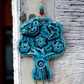 Seramik Kuşlu Nazar Boncuklu Ağaç Modelli Duvar Süsü - 3