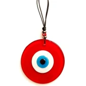 Nazar Boncuklu Deri İpli Tasarım Harikası Kırmızı Cam Duvar Süsü - 2