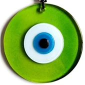 Mavi Nazar Boncuklu Şeffaf Yeşil El Yapımı Duvar Süsü - 4