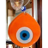 Orta Boy Şeffaf Turuncu Damla Desen Nazar Boncuklu Duvar Dekoru Cam Duvar Süsü - 3