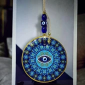 Yaldızlı Turkuaz Renkli Göz Modelli Nazar Boncuklu Duvar Süsü Cam Duvar Dekoru - 5