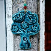 Seramik Kuşlu Nazar Boncuklu Ağaç Modelli Duvar Süsü - 5