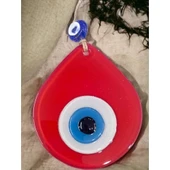 Orta Boy Kırmızı Damla Desen Nazar Boncuklu Duvar Dekoru Cam Duvar Süsü - 2