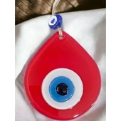 Orta Boy Kırmızı Damla Desen Nazar Boncuklu Duvar Dekoru Cam Duvar Süsü - 3