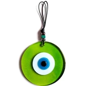 Mavi Nazar Boncuklu Şeffaf Yeşil El Yapımı Duvar Süsü - 1