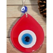 Orta Boy Kırmızı Damla Desen Nazar Boncuklu Duvar Dekoru Cam Duvar Süsü - 5