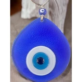 Orta Boy Şeffaf Mavi Damla Desen Nazar Boncuklu Duvar Dekoru Cam Duvar Süsü - 4