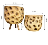 Bitki Tasarımı Ev Dekorasyon Aksesuar Naturel Desenli Toprak Saksı Saksılık Salon Çiçeklik İkili Set Ayaksız - 3 Ayaklı 19 CM - 2