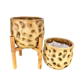 Bitki Tasarımı Ev Dekorasyon Aksesuar Naturel Desenli Toprak Saksı Saksılık Salon Çiçeklik İkili Set 4 Ayaklı - Ayaksız 19 CM thumbnail 5