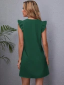 Kadın Kısa Kollu V Yakalı Ithal Krep Elbise thumbnail 3