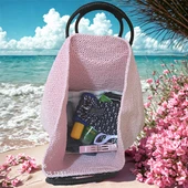 Pembe Gül detaylı Kağıt İp Plaj Çantası thumbnail 3