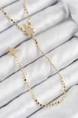 Pirinç Zirkon Taşlı Ezme Zincirli Kutup Yıldızı Model Gold Renk Y Kolye - TJ-BKO10463 - 1