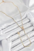 Pirinç Zirkon Taşlı Ezme Zincirli Kutup Yıldızı Model Gold Renk Y Kolye - TJ-BKO10463 - 2