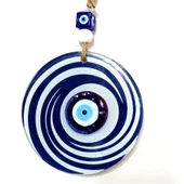 Nazar Boncuklu Lacivert Ve Beyaz Renkli Füzyon Cam Duvar Süsü - 2