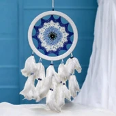 Saks Mavisi Nazar Motifli Kuş Tüylü Duvar Süsü - 2