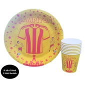 Sarı Kırmızı Taraftar Karton Tabak Bardak 8 li Set - 1