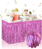Kendinden Yapışkanlı Pembe Metalize Püsküllü Masa Eteği – 75 x 275 cm Parti Süslemesi - 1