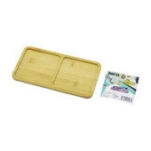 DİKDÖRTGEN 2 BÖLMELİ AHŞAP BAMBU YAĞDANLIK ALTLIK MİNİ TEPSİ 12 X 23.4 X 0.8CM (5232) - 1