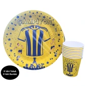Sarı Lacivert Taraftar Karton Tabak Bardak 8 li Set - 1