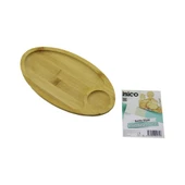 OVAL 2 BÖLMELİ=1+1 AHŞAP BAMBU SERVİS SUNUM TEPSİ - TAHTASI MİNİ TEPSİ 25 X 14 X 1.4CM (5232) - 1