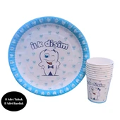 İlk Dişim Mavi Karton Tabak Bardak 8 li Set - 1