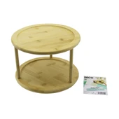 2 KATLI YUVARLAK=24.5CM DÖNER TABLALI AHŞAP BAMBU SUNUM TEPSİSİ - MİNİ SOFRA (5232) - 1