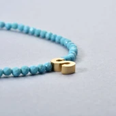 14 Ayar Altın Kaplama Minimal Elmas Kesim Turkuaz Doğal Taşlı Baş Harf Gümüş Kolye - NGS00109 - 2