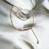 Xbaby İncili Taşlı Silindirli Y Kolye thumbnail 3