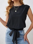 Kadın Sıfır Kol Etek Ucu Bağlama Detay Ithal Krep Bluz thumbnail 8