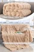 Kürk Yatak Örtüsü Çift Kişilik Dolgulu Peluş Yumuşak Çift Taraflı Yorgan 3 Parça Lory Kahve - 5