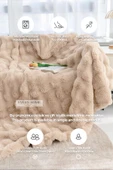 Kürk Yatak Örtüsü Çift Kişilik Dolgulu Peluş Yumuşak Çift Taraflı Yorgan 3 Parça Lory Kahve - 2