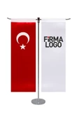 Özcan Tasarım Kişiye Özel Masa Bayrağı - Çift Direk Masa Bayrağı - Logolu Masa Bayrağı - Kırlangıç Bayrak thumbnail 1