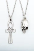 2'li Ankh Anahtarı - Nil'in Anahtarı - Kuru Kafa Gümüş Kaplama Kolye Seti thumbnail 1