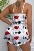Love Desenli Saten Şortlu Gecelik - 12