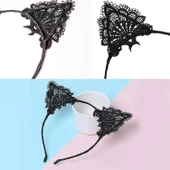 Dantelli Siyah Kedi Tacı - Vintage Tarz Dantel Kedi Kulak thumbnail 6