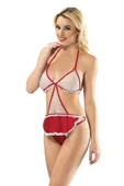 Beyaz Kırmızı Fileli Bodysuit - 1