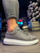 Yüksek Taban Günlük Ayakkabı Gri Süet (Beyaz Taban) - 1