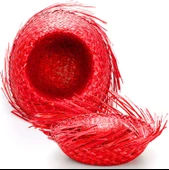 Tropikal Parti Kırmızı Hasır Hawaii Şapkası 13x36 cm thumbnail 3