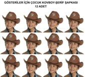 Kovboy Şerif Şapkası Kahve 12 Adet - Kostüm, Parti ve Gösteri Şapkası - 1