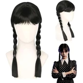 Wednesday Siyah Örgülü Peruk thumbnail 4