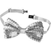 Gece Işıltısı Gümüş Payetli Pullu Papyon 7x2 cm thumbnail 3