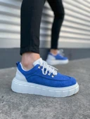 JY010 Cloud Bağcıklı Süet Erkek Günlük Sneaker Ayakkabı SBT - Mavi/Beyaz - 1