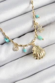 Pirinç Zirkon Taşlı Deniz Kabuğu Model Gold Renk Kadın Kolye - TJ-BKO10368 thumbnail 1