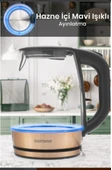 Honey Rose Gold Paslanmaz Çelik 2200 Watt 1.7 Litre Işıklı Cam Kettle Su Isıtıcı - 2