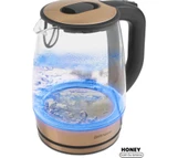 Honey Rose Gold Paslanmaz Çelik 2200 Watt 1.7 Litre Işıklı Cam Kettle Su Isıtıcı - 1