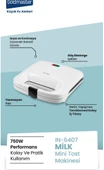 Milk 750W Isınmaya Dayanıklı Tost ve Izgara Makinesi Beyaz thumbnail 4
